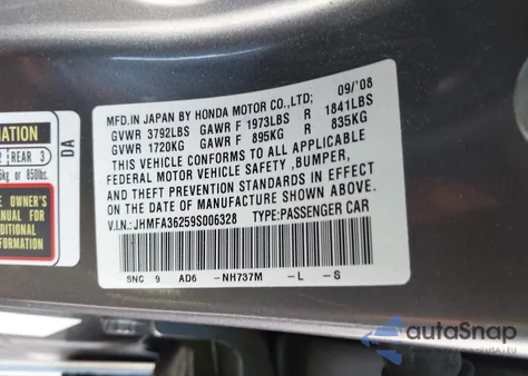 2009 Honda Civic Hybrid из США, поврежденный, VIN JHMFA36259S006328